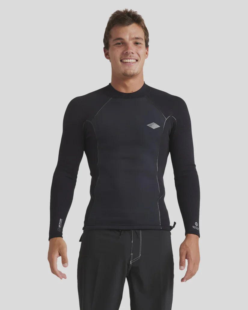 Mens 1/1mm Revolution Pro Long Sleeve Wetsuit Top - Black